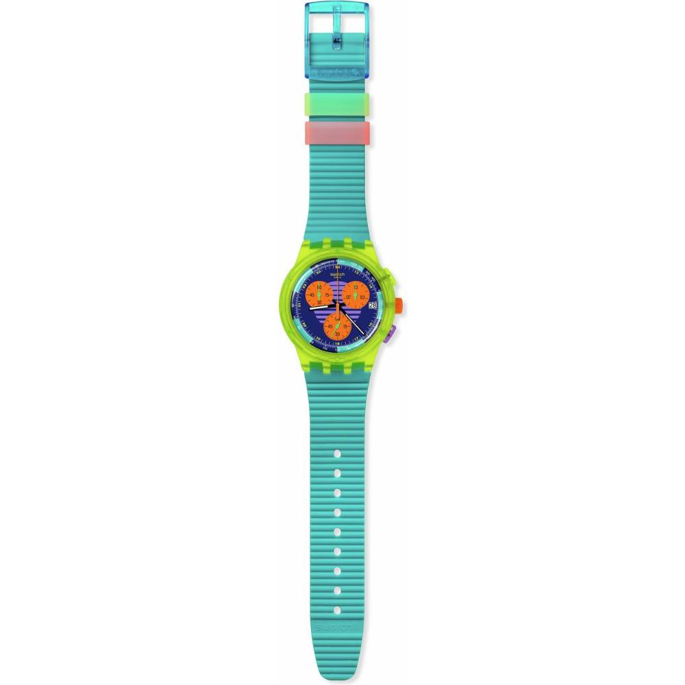 SWATCH Neon Wave Chronograph 42mm Turquoise Silicon Strap SUSJ404