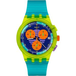 SWATCH Neon Wave Chronograph 42mm Turquoise Silicon Strap SUSJ404 - 47433