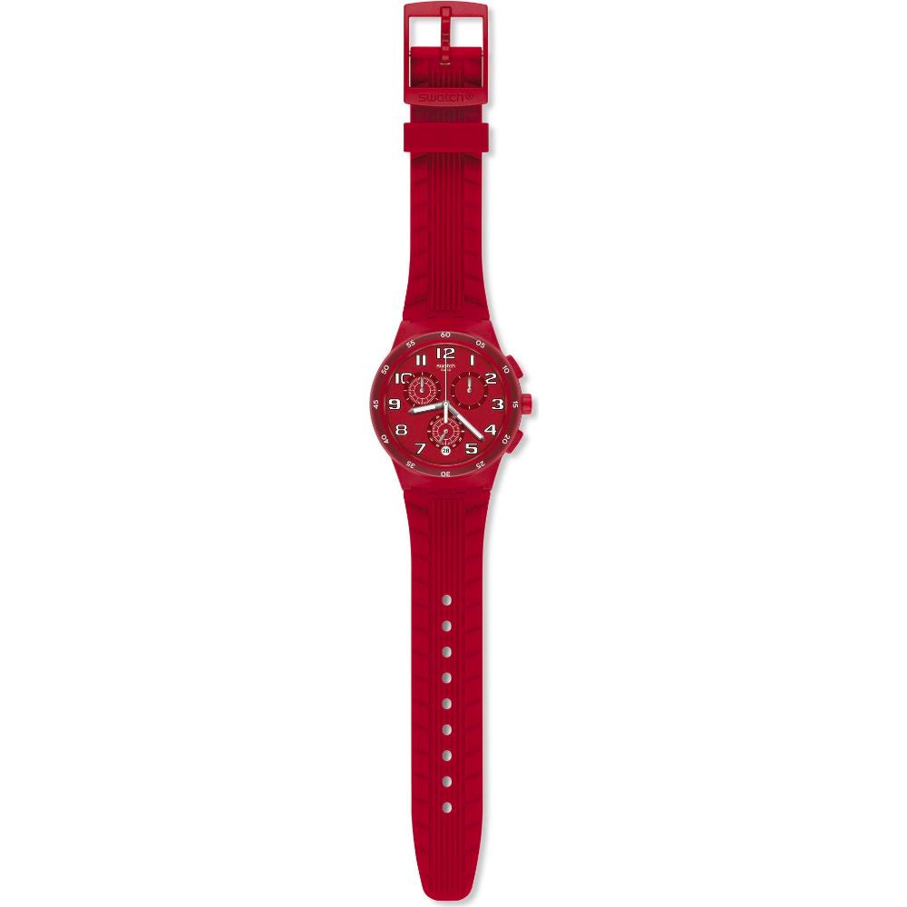 SWATCH Red Step Chronograph 42mm Light Blue Silicon Strap SUSR404