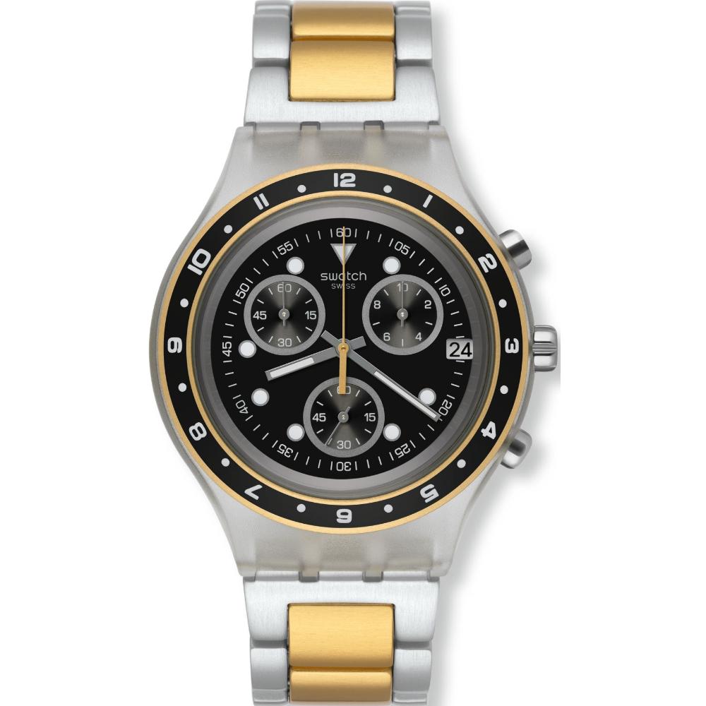 SWATCH Antenor 43mm Chronograph Two Tone Silver & Gold Stainless Steel SVCK4076AG