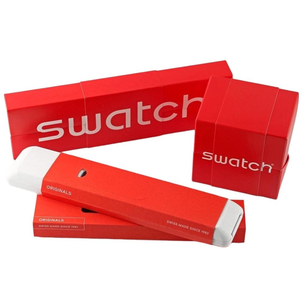 SWATCH Mouse Mariniere Three Hands 34mm Two Tone Red & White Strap GZ352 - 5