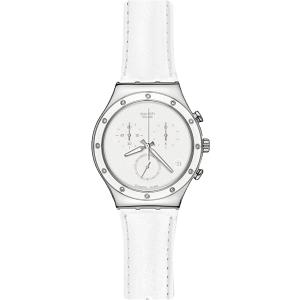 SWATCH White Sun Chronograph 40mm Silver Stainless Steel White Leather Strap YCS535 - 1752