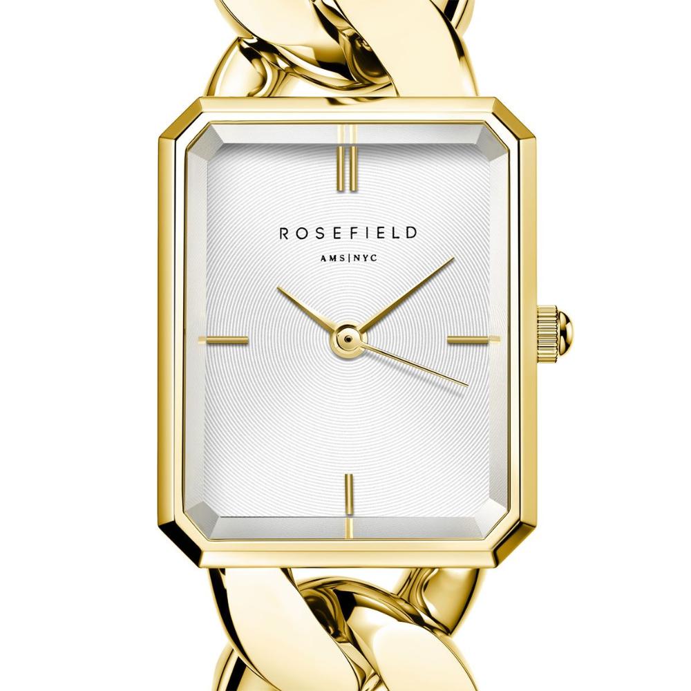 ROSEFIELD The Octagon XS White Sunray 19.5x24mm Gold Stainless Steel Bracelet SWGSG-O55