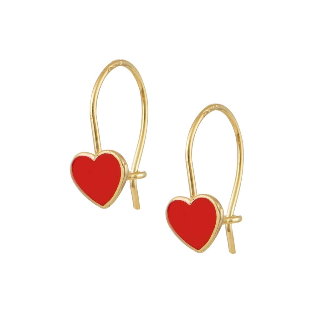 EARRINGS Hearts Yellow Gold K9 with Red Enamel SWR460Y.K9