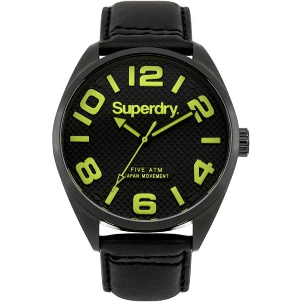 SUPERDRY Military Three Hands 44mm Black Stainless Steel Black Leather Strap SYG192BYA
