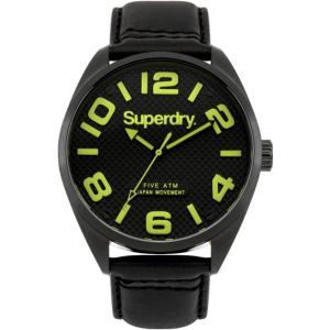 SUPERDRY Military Three Hands 44mm Black Stainless Steel Black Leather Strap SYG192BYA - 11520