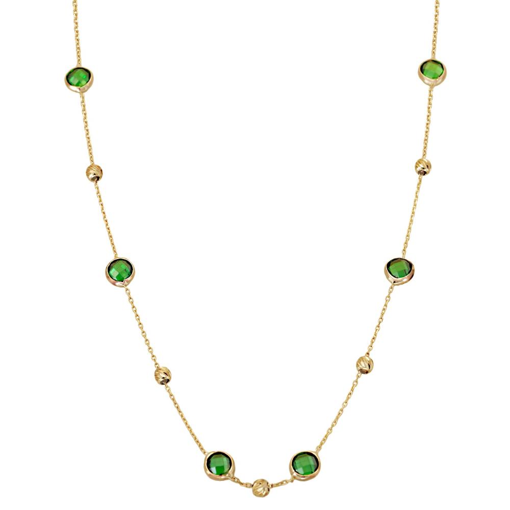 NECKLACE SENZIO Collection Yellow Gold K14 with Green Zircon Stones SYT016