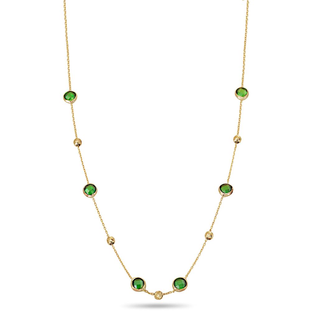 NECKLACE SENZIO Collection Yellow Gold K14 with Green Zircon Stones SYT016