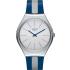 SWATCH Skinspring Three Hands 38mm Stainless Steel Two Tone Blue & Silver Silicone Strap SYXS107 - 0