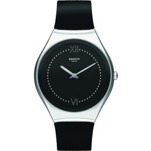 SWATCH Skinalliage Three Hands 38mm Silver Stainless Steel Black Leather Strap SYXS109 - 2166