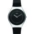 SWATCH Skinalliage Three Hands 38mm Silver Stainless Steel Black Leather Strap SYXS109 - 0