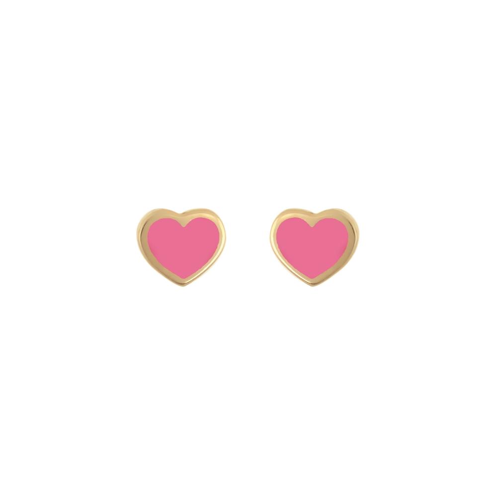 EARRINGS Hearts Yellow Gold K9 with Pink Enamel SZ349Y.K9