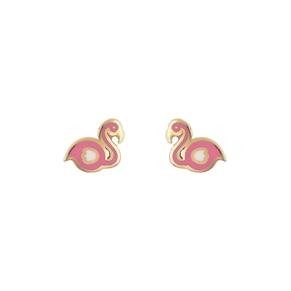 EARRINGS Children's Flamingo BabyJewels K9 Yellow Gold with Enamel SZ392Y.K9