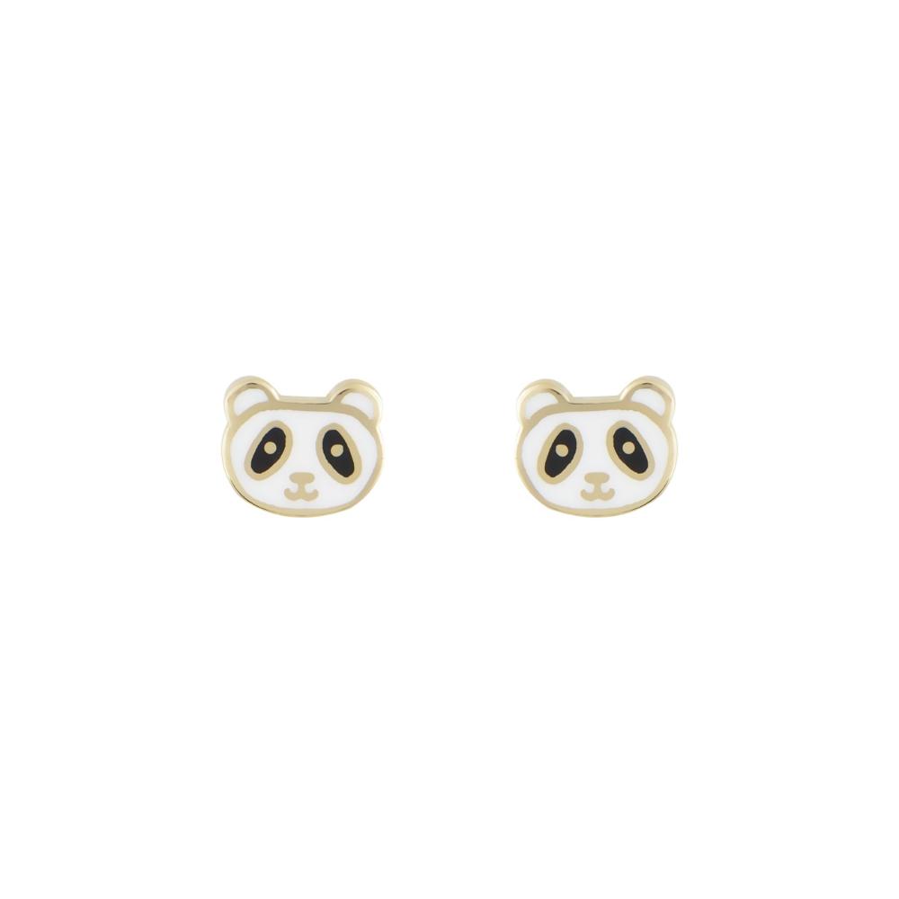 EARRINGS Children's Panda BabyJewels K9 Yellow Gold with Enamel SZ398Y.K9