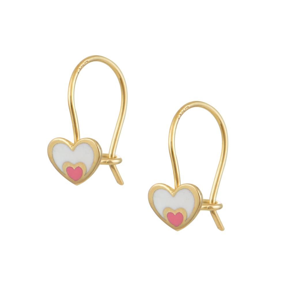 EARRINGS Hearts Yellow Gold K9 with White and Pink Enamel SZ457Y.K9