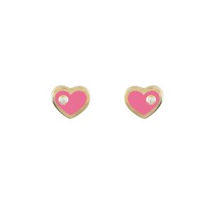 EARRINGS Hearts Yellow Gold K9 with Pink Enamel Zircon Stones SZP397Y.K9 - 47335