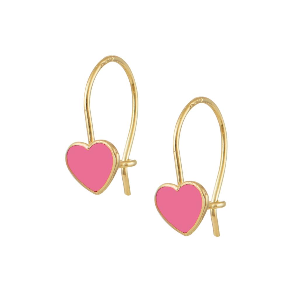 EARRINGS Hearts Yellow Gold K9 with Pink Enamel SZP460Y.K9