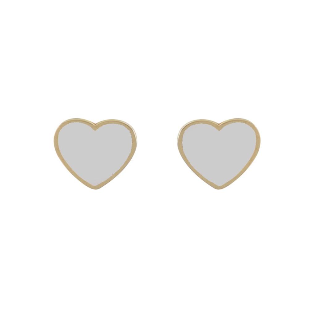 EARRINGS Hearts Yellow Gold K9 with White Enamel SZW452Y.K9