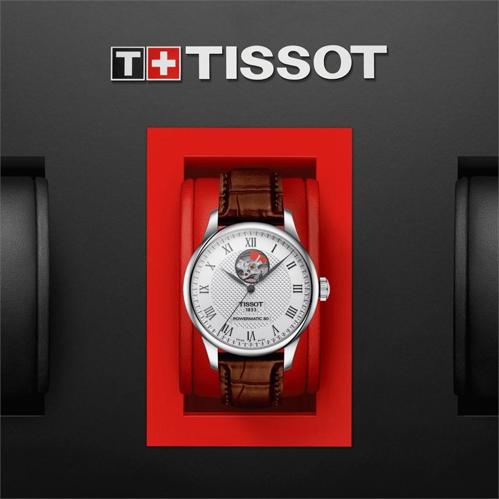 TISSOT Le Locle Powermatic 80 Open Heart Silver Dial 39.3mm Silver Stainless Steel Brown Leather Strap T006.407.16.033.01