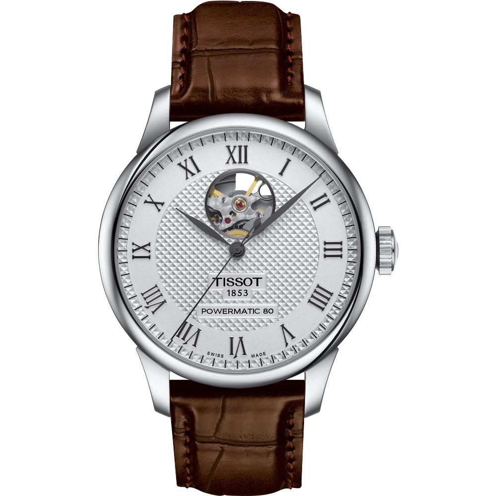 TISSOT Le Locle Powermatic 80 Open Heart Silver Dial 39.3mm Silver Stainless Steel Brown Leather Strap T006.407.16.033.01