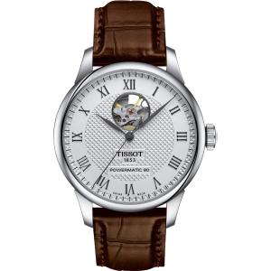 TISSOT Le Locle Powermatic 80 Open Heart Silver Dial 39.3mm Silver Stainless Steel Brown Leather Strap T006.407.16.033.01 - 25872