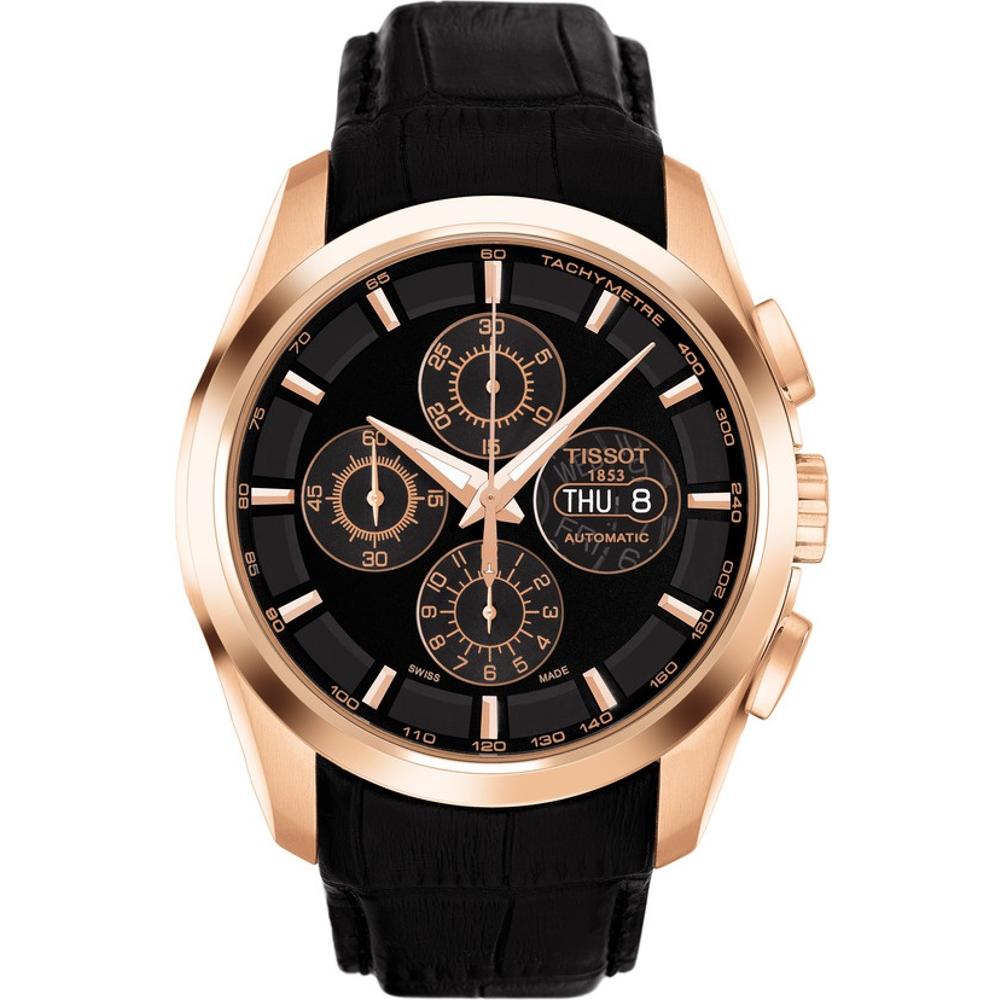 TISSOT Couturier Chronograph Automatic 43mm Rose Gold Stainless Steel Black Leather Strap T035.614.36.051.00