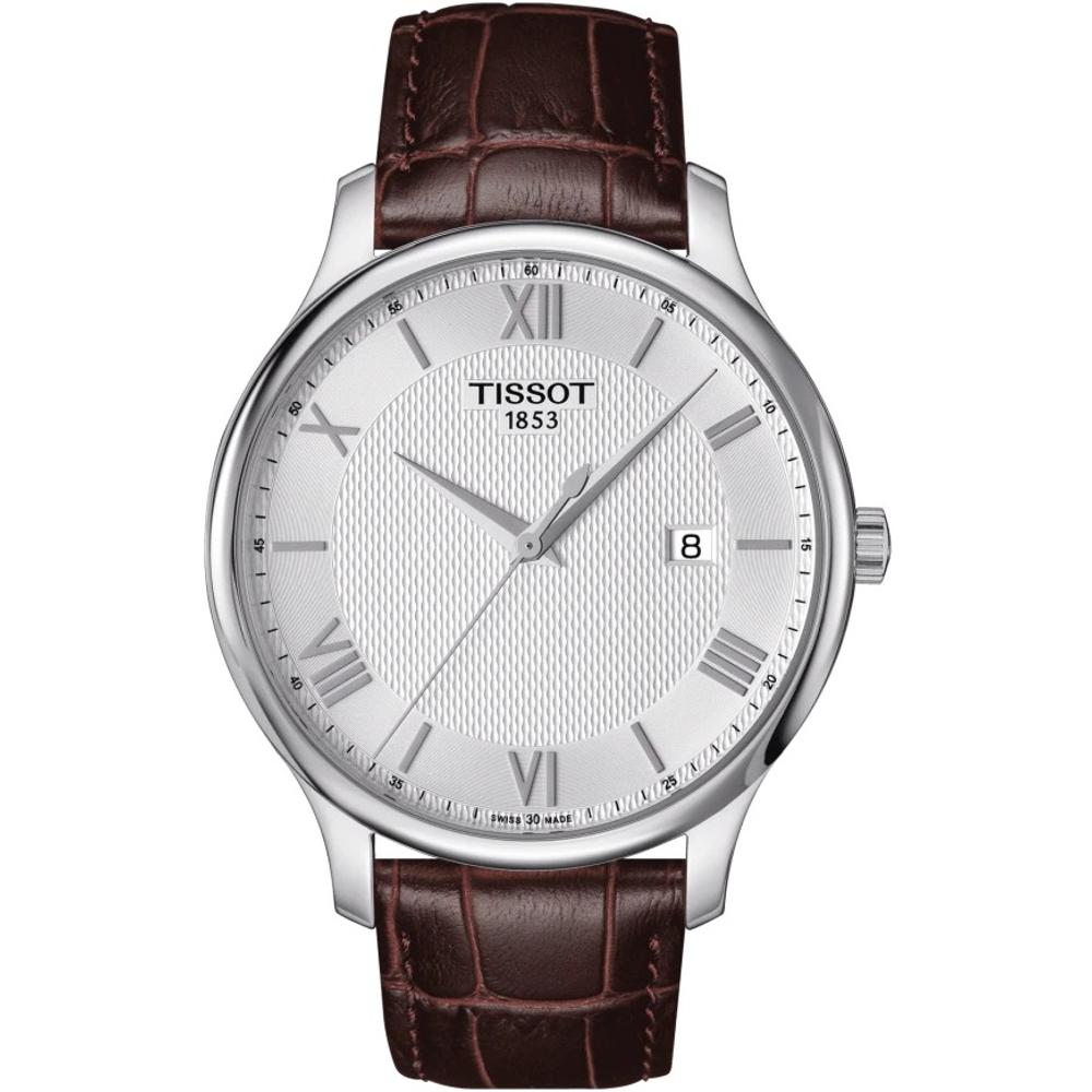 TISSOT Tradition 42mm Silver Stainless Steel Brown Leather Strap T063.610.16.038.00 - 1