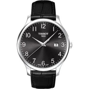 TISSOT Tradition Three Hands 42mm Silver Stainless Steel Black Leather Strap T063.610.16.052.00 - 1202