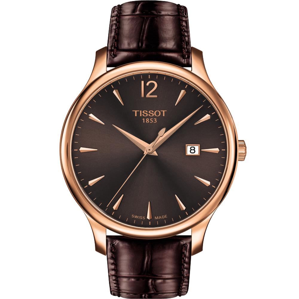 TISSOT Tradition 42mm Rose Gold Stainless Steel Brown Leather Strap T063.610.36.297.00 - 1