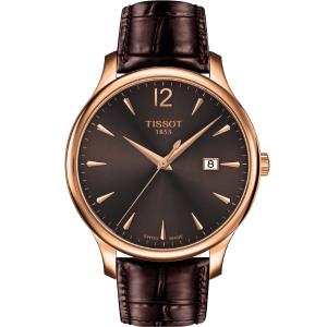 TISSOT Tradition 42mm Rose Gold Stainless Steel Brown Leather Strap T063.610.36.297.00 - 2645