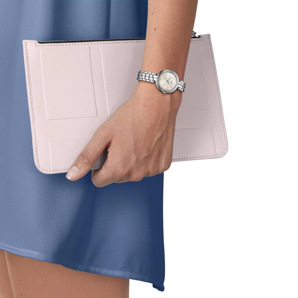 TISSOT Flamingo White Pearl Dial with Diamonds 30mm Silver Stainless Steel Bracelet T094.210.11.116.02