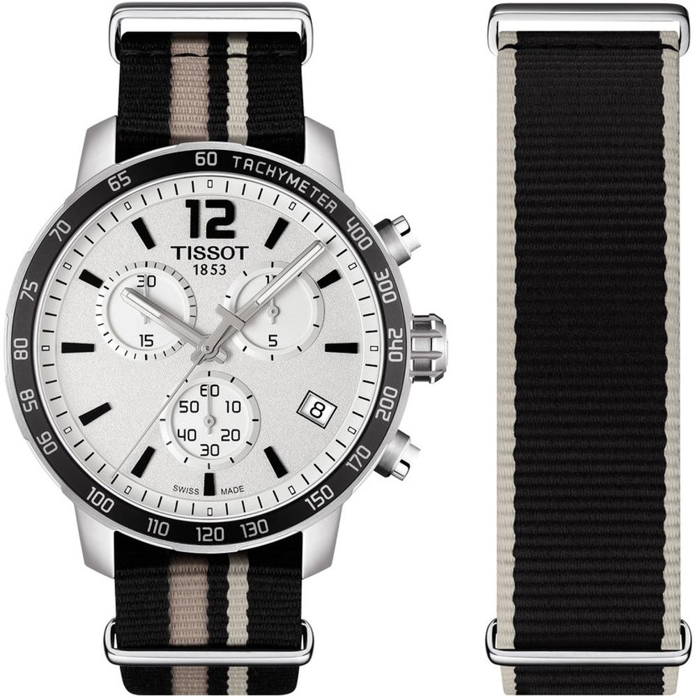 TISSOT Quickster Chronograph 42mm Silver Stainless Steel Gray Fabric Strap T095.417.17.037.10
