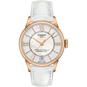 TISSOT Chemin Des Tourelles Powermatic 80 Lady Three Hands 32mm Rose Gold Stainless Steel White Leather Strap T099.207.36.118.00 - 3351