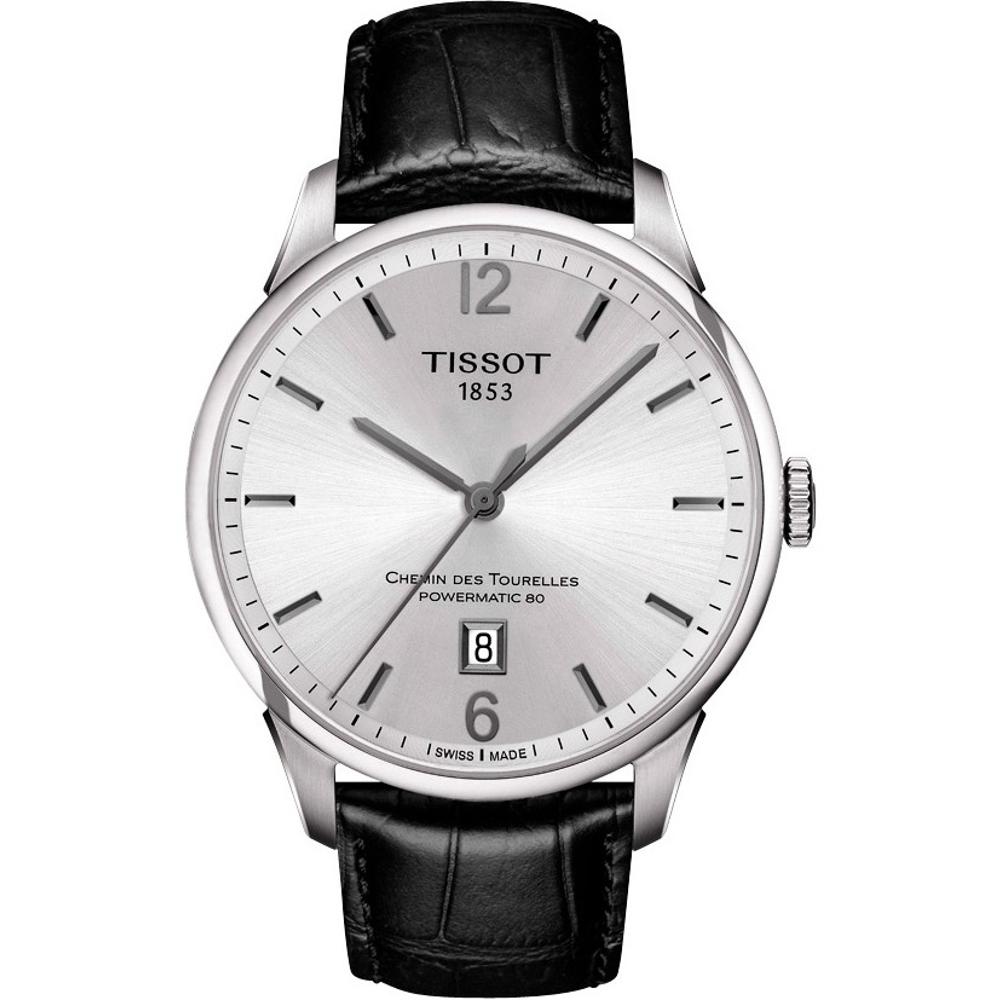 TISSOT Chemin Des Tourelles Powermatic 80 Three Hands 42mm Silver Stainless Steel Black Leather Strap T099.407.16.037.00
