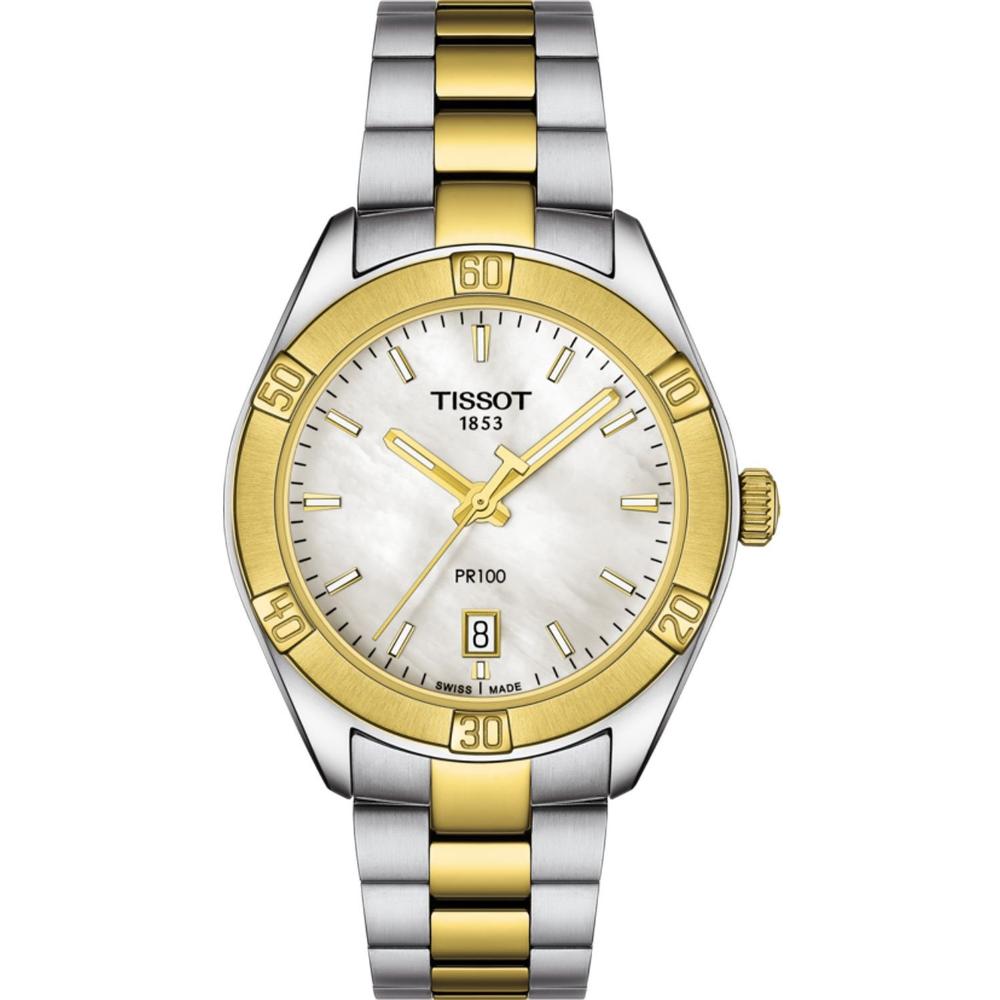 TISSOT PR 100 Sport Chic Mother of Pearl Dial 36mm Two Tone Gold Stainless Steel Bracelet T101.910.22.111.00