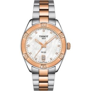 TISSOT PR 100 Sport Chic Lady's Diamonds White Pearl Dial 36mm Two Tone Rose Gold Stainless Steel Bracelet T101.910.22.116.00 - 5144
