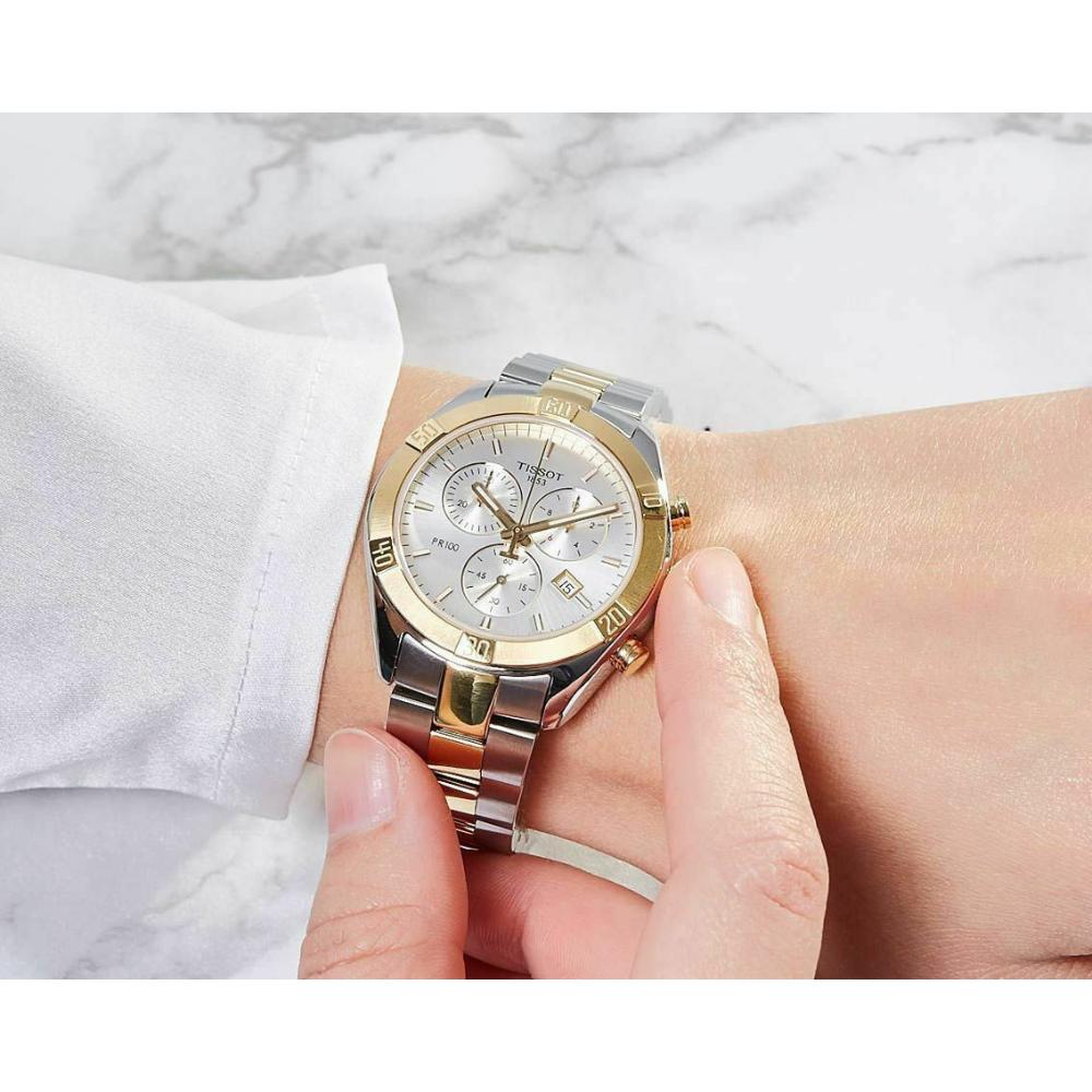 TISSOT PR 100 Sport Chic Lady's Chronograph 38mm Two Tone Gold & Silver Stainless Steel Bracelet T101.917.22.031.00