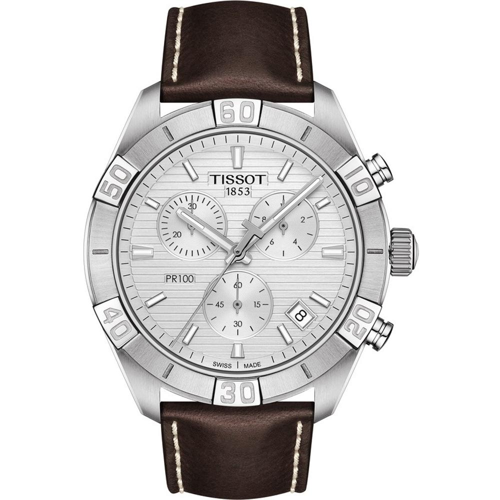 TISSOT PR 100 Sport Gent Chronograph 44mm Silver Stainless Steel Brown Leather Strap T101.617.16.031.00