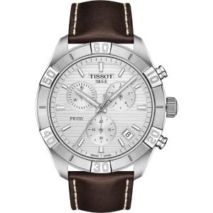 TISSOT PR 100 Sport Gent Chronograph 44mm Silver Stainless Steel Brown Leather Strap T101.617.16.031.00 - 5089