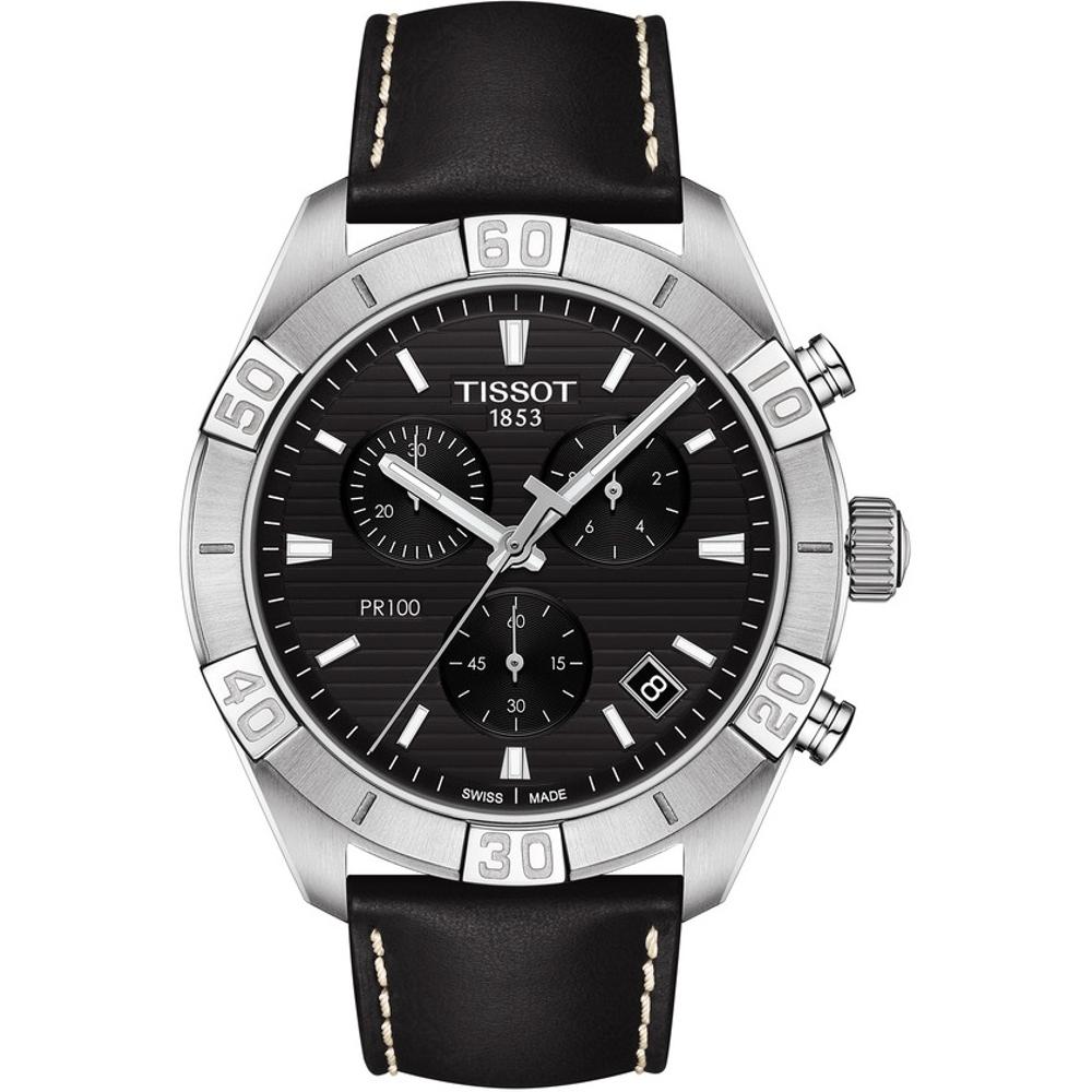 TISSOT PR 100 Sport Gent Chronograph 44mm Silver Stainless Steel Black Leather Strap T101.617.16.051.00