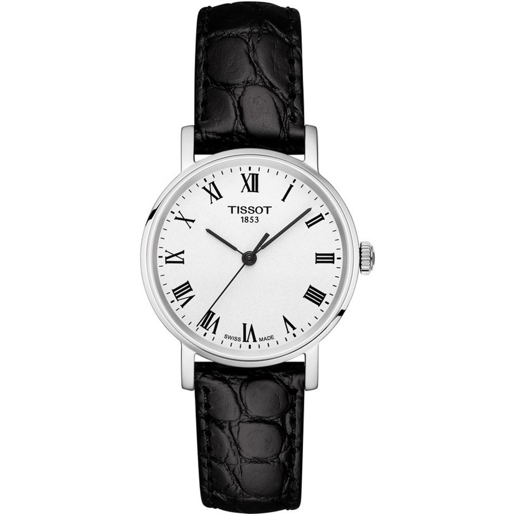 TISSOT Everytime Three Hands 30mm Silver Stainless Steel Black Leather Strap T109.210.16.033.00