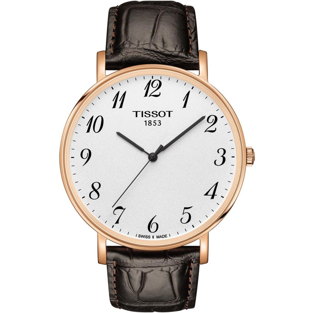 TISSOT Everytime Large Three Hands 42mm Rose Gold Stainless Steel Black Leather Strap T109.610.36.032.00