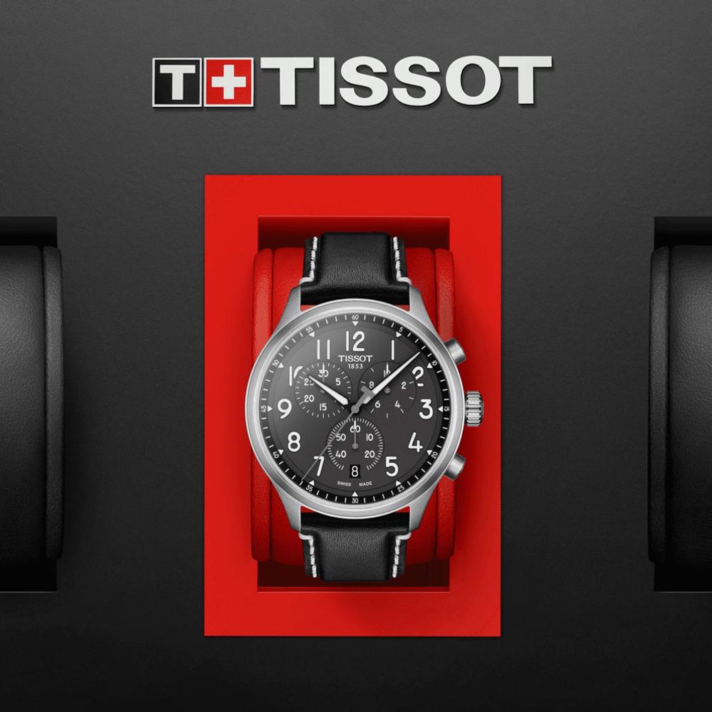 TISSOT XL Vintage Chronograph Anthracite Dial 45mm Silver Stainless Steel Black Leather Strap T116.617.16.062.00