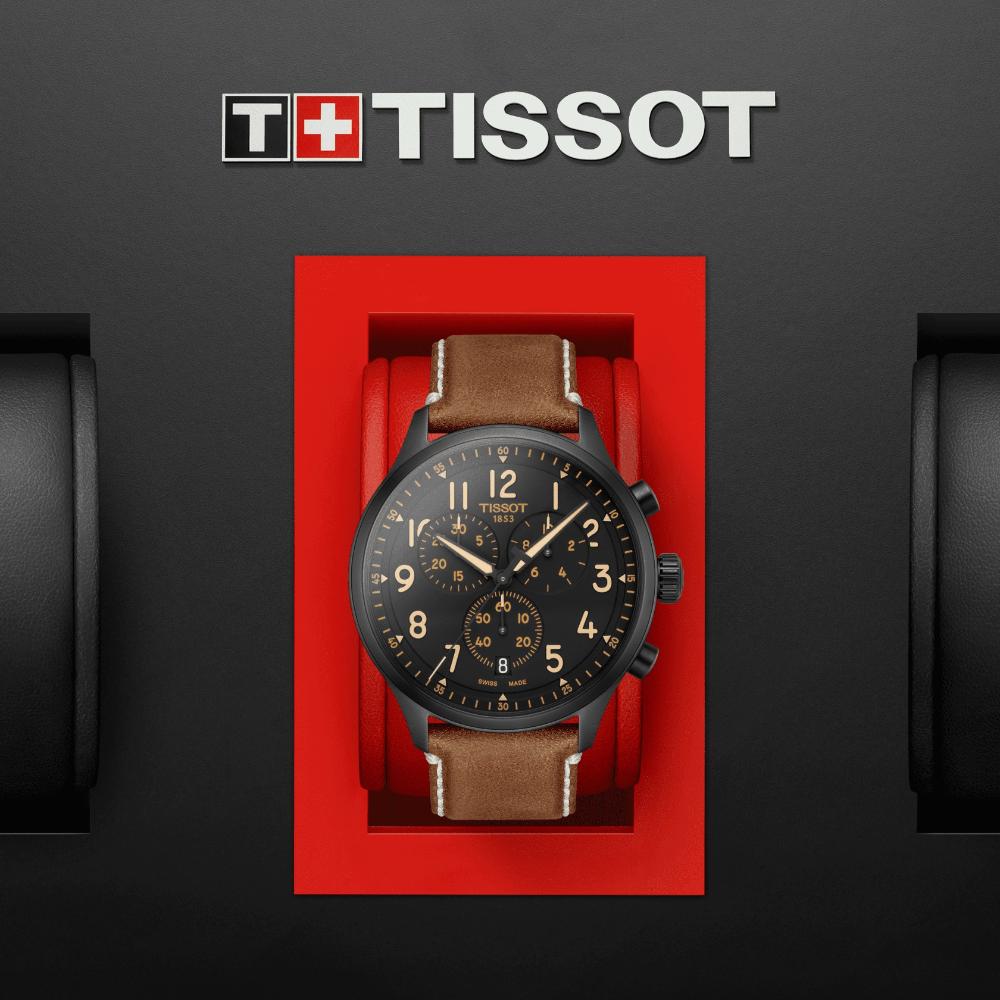 TISSOT XL Vintage Chronograph Black Dial 45mm Black Stainless Steel Brown Leather Strap T116.617.36.052.03