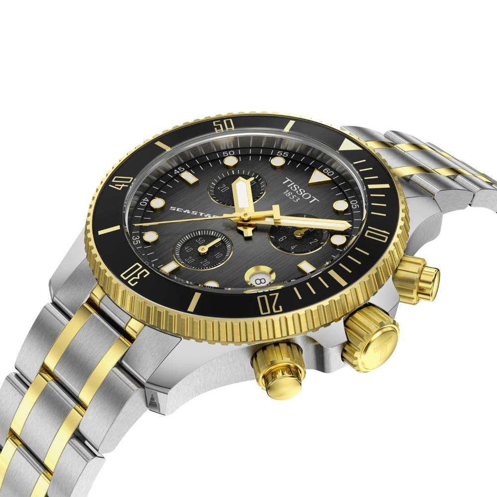 TISSOT Seastar 1000 Quartz Chronograph Gray Gradient Dial 38mm Two Tone Gold Stainless Steel Bracelet T120.217.22.061.00