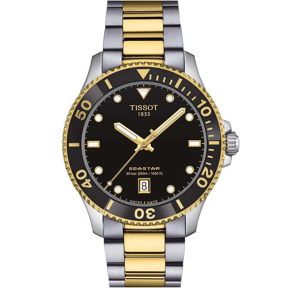 TISSOT Seastar 1000 Quartz Black Dial 40mm Two Tone Gold Stainless Steel Bracelet T120.410.22.051.00