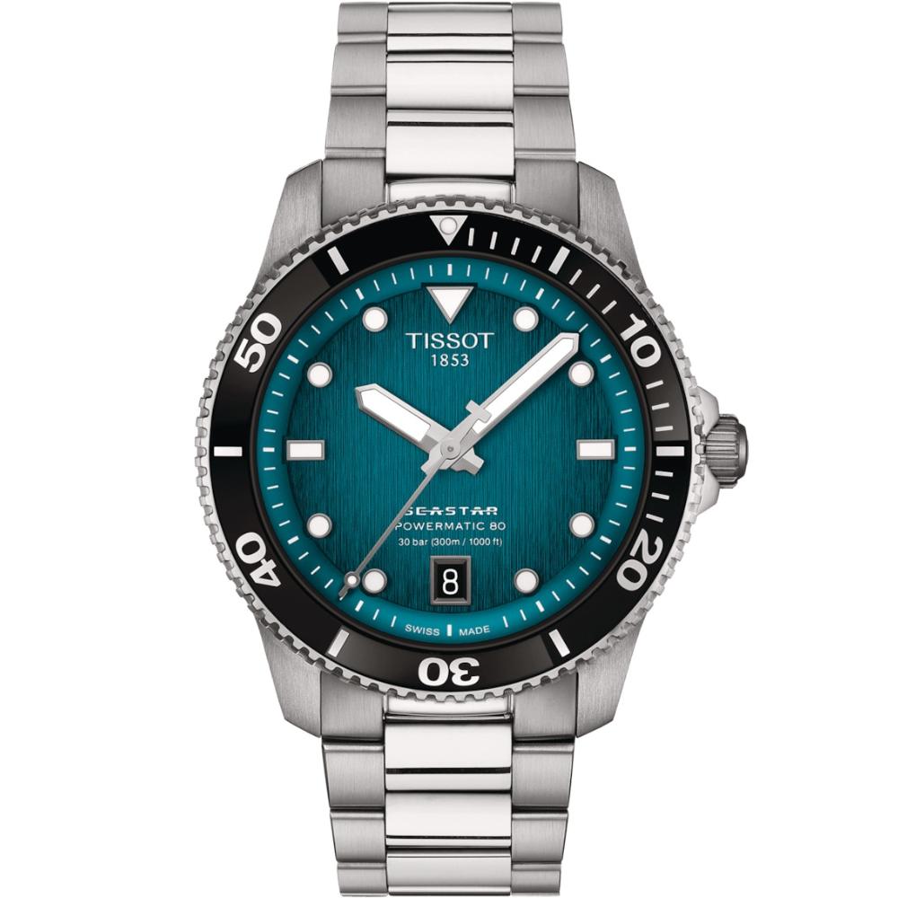 TISSOT Seastar 1000 Powermatic 80 Graded Turquoise-Black Dial 40mm Silver Stainless Steel Bracelet T120.807.11.091.00