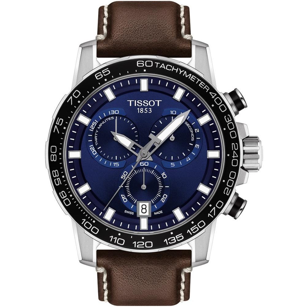 TISSOT Supersport Blue Chronograph 45.5mm Silver Stainless Steel Brown Leather Strap T125.617.16.041.00