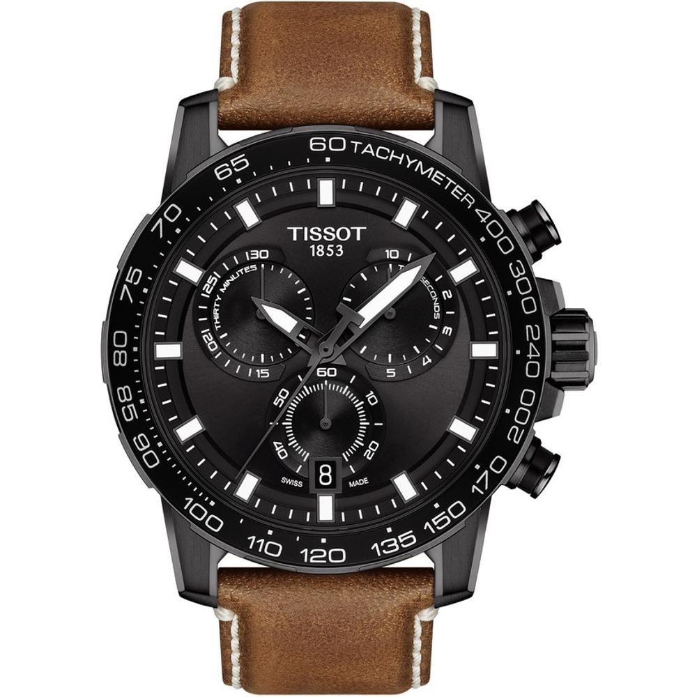 TISSOT Supersport Chronograph Black Dial 45.5mm Black Stainless Steel Brown Leather Strap T125.617.36.051.01