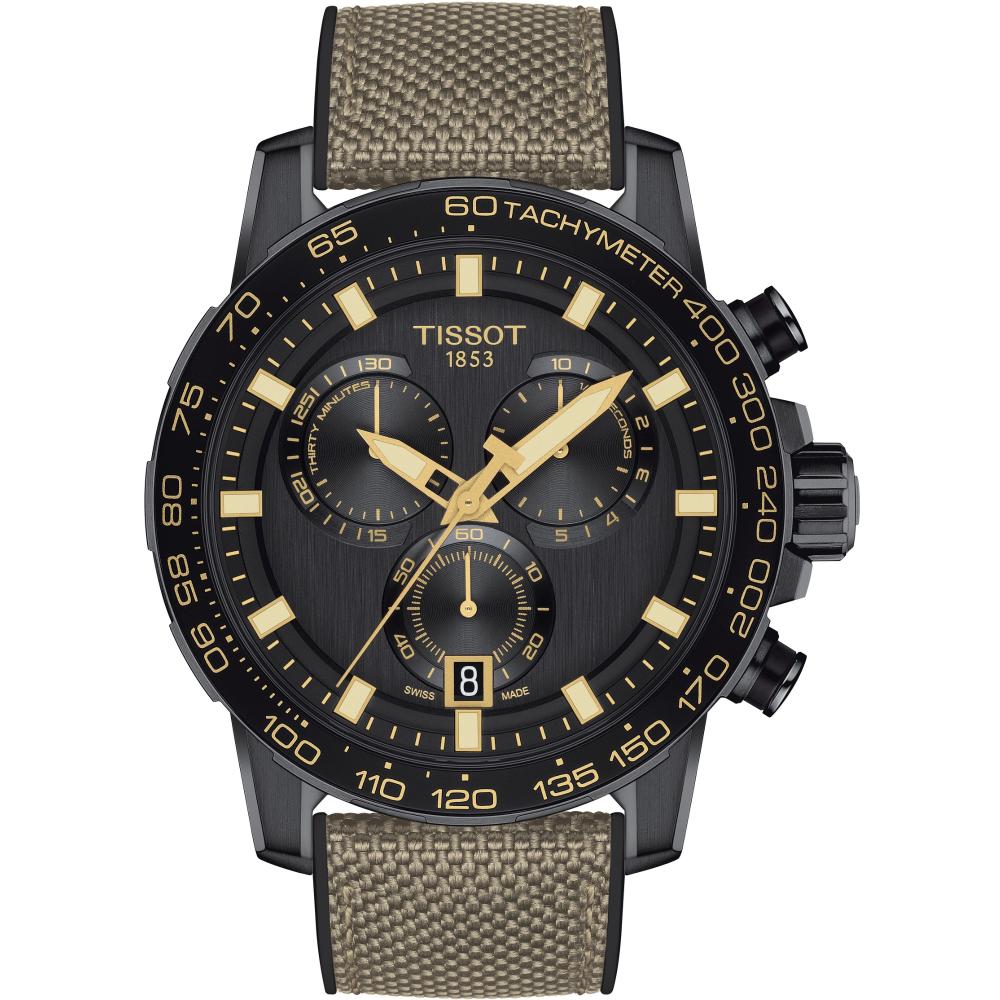 TISSOT Supersport Chronograph 45.5mm Black Stainless Steel Beige Fabric Strap T125.617.37.051.01 - 1